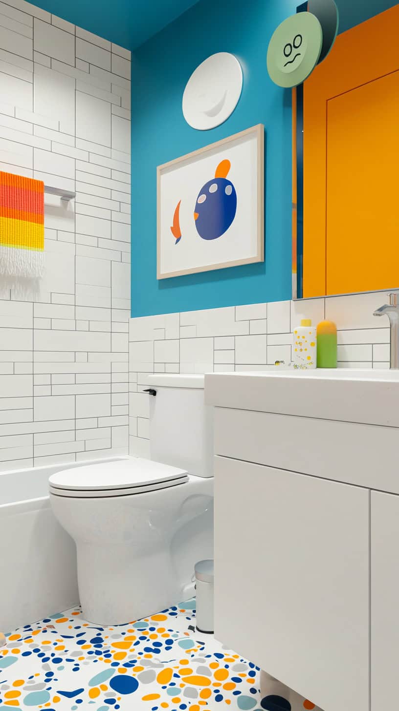 Colorful kids bathroom.