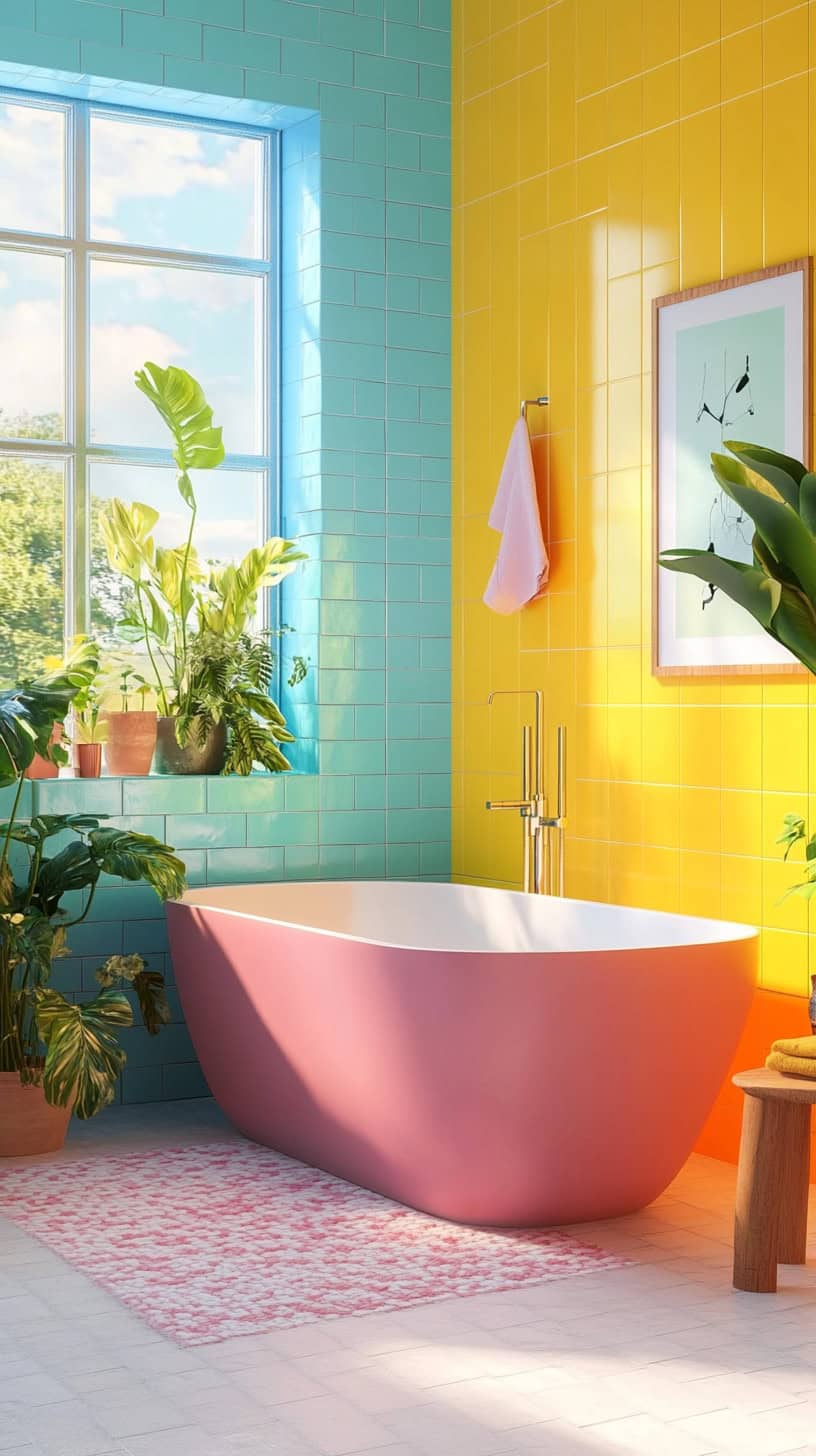 Bright colorful bathroom.