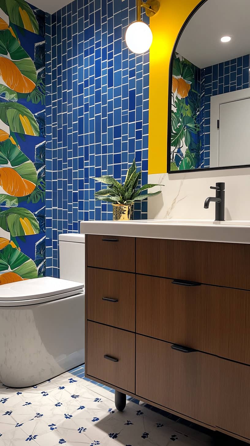 Colorful guest bathroom.