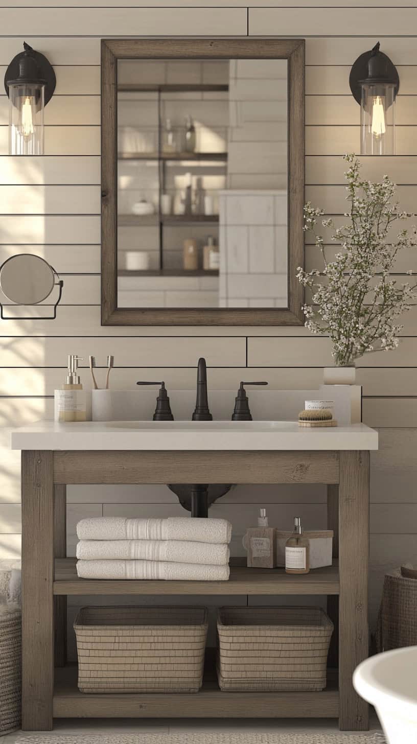 Farmhouse bathroom with light fixtures