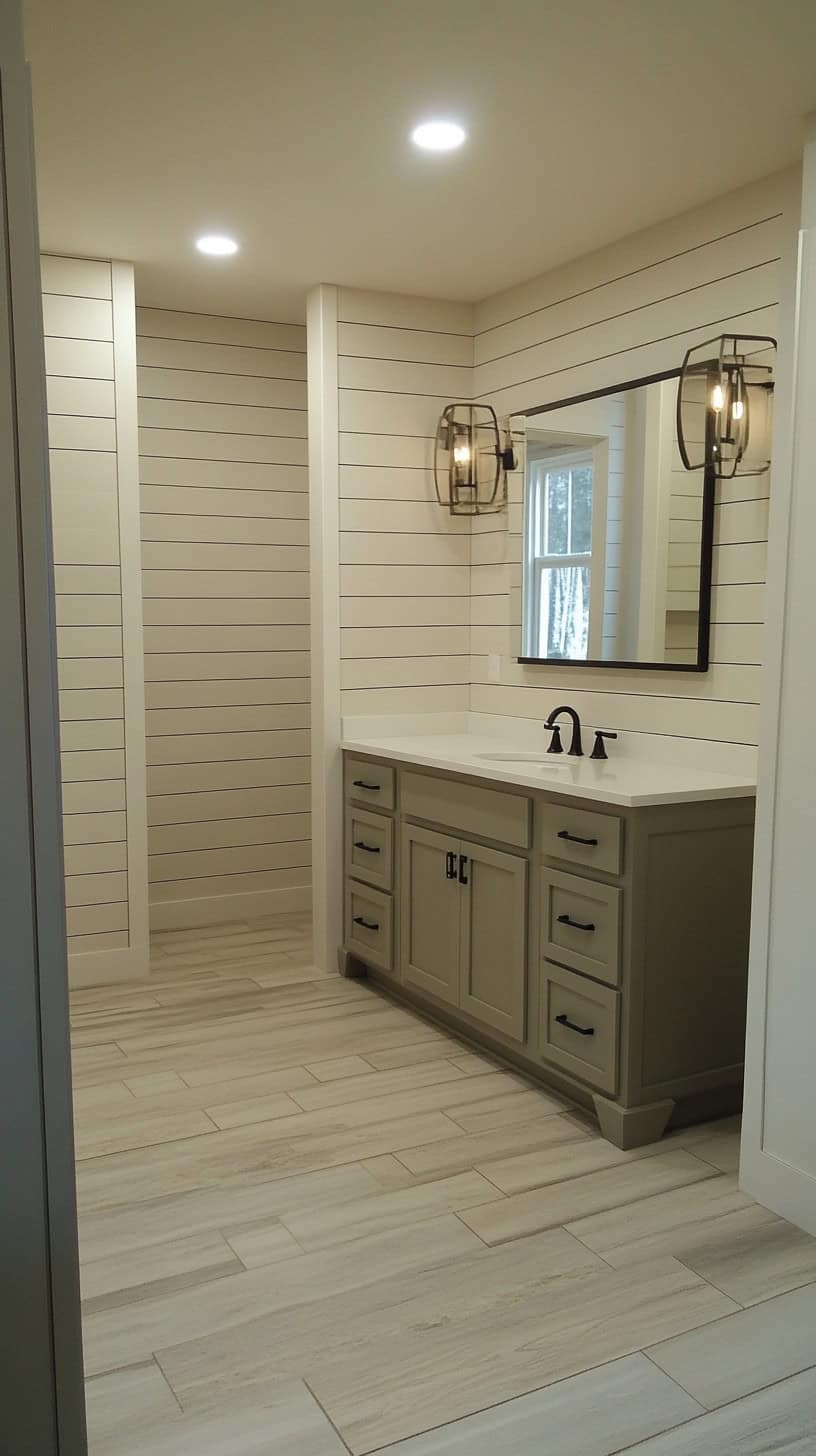 Farmhouse bathroom with paint colors wall.