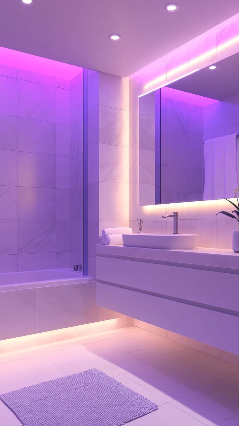 Colorful minimalist bathroom.