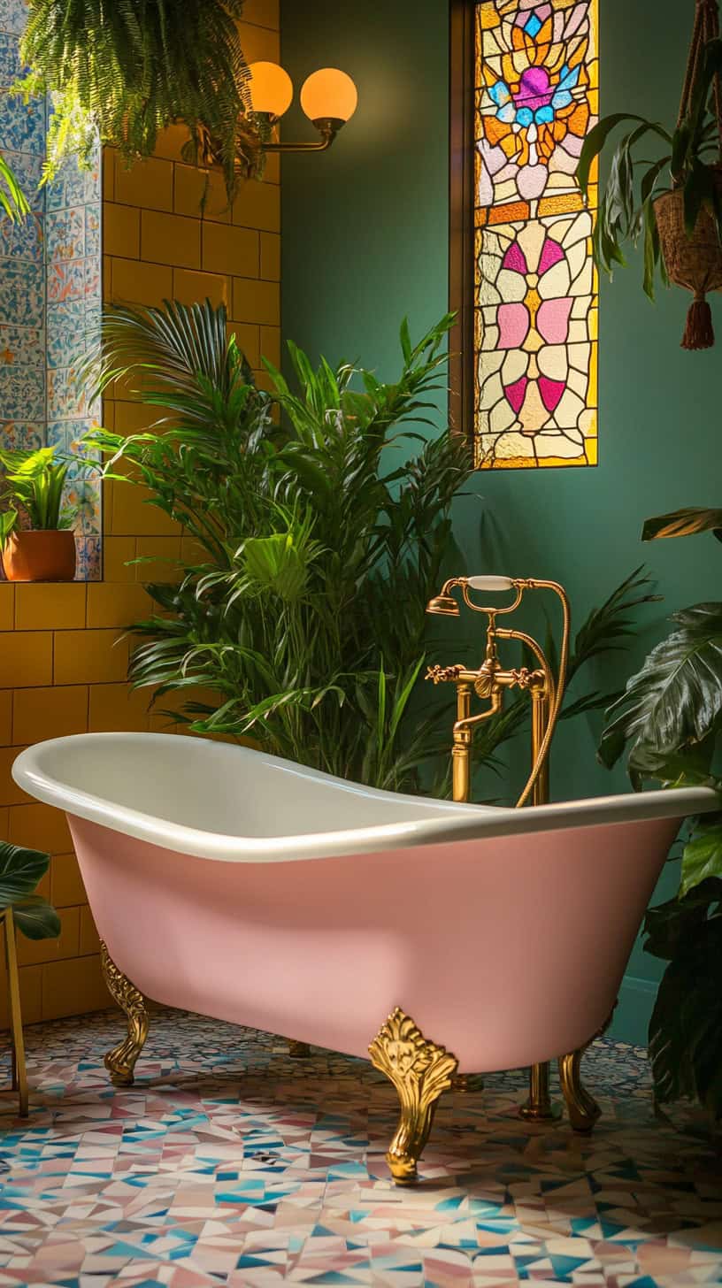 Colorful vintage bathroom.