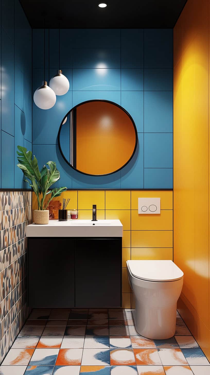 Colorful half bathroom.
