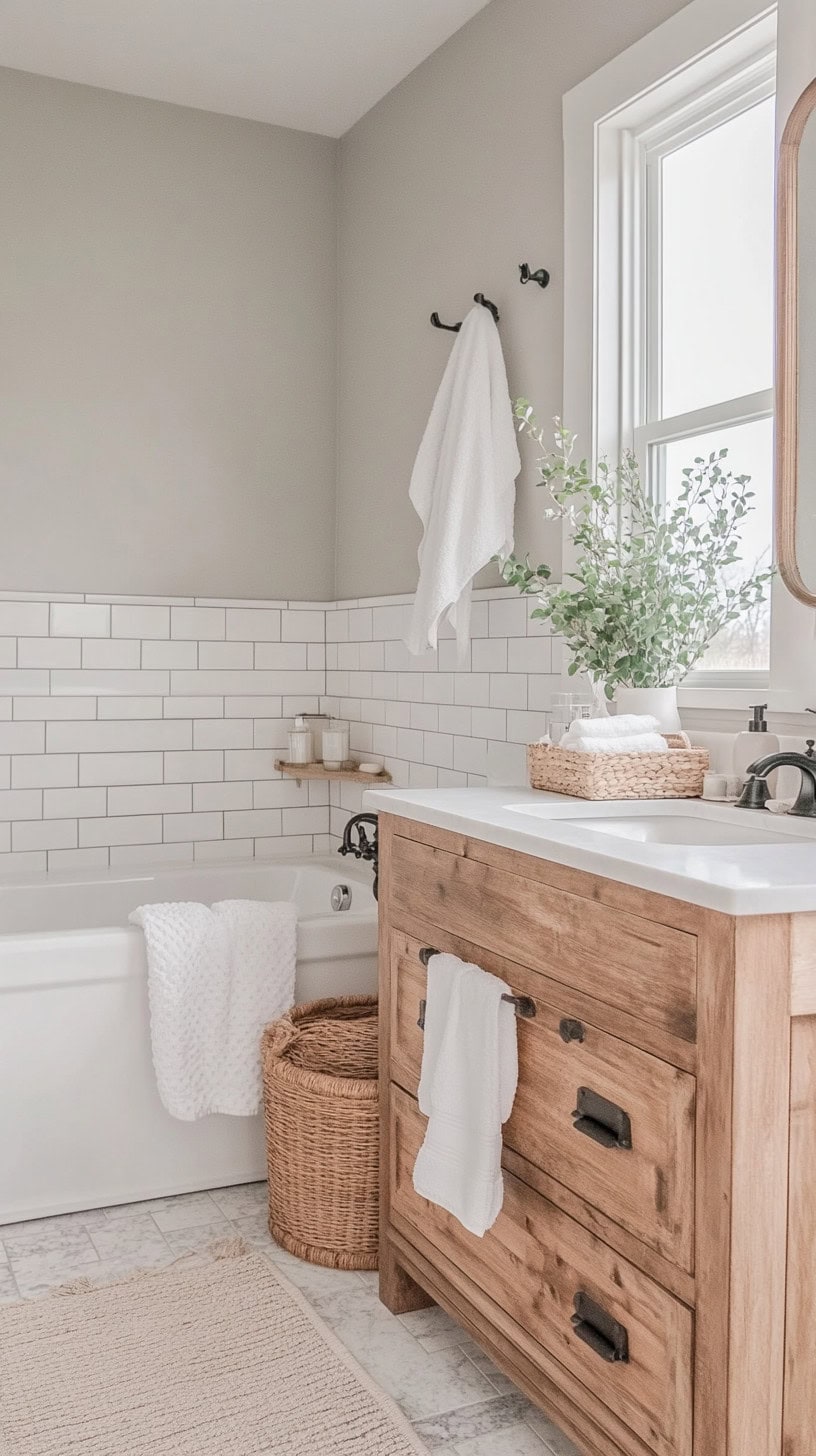 Farmhouse bathroom with hand towels.