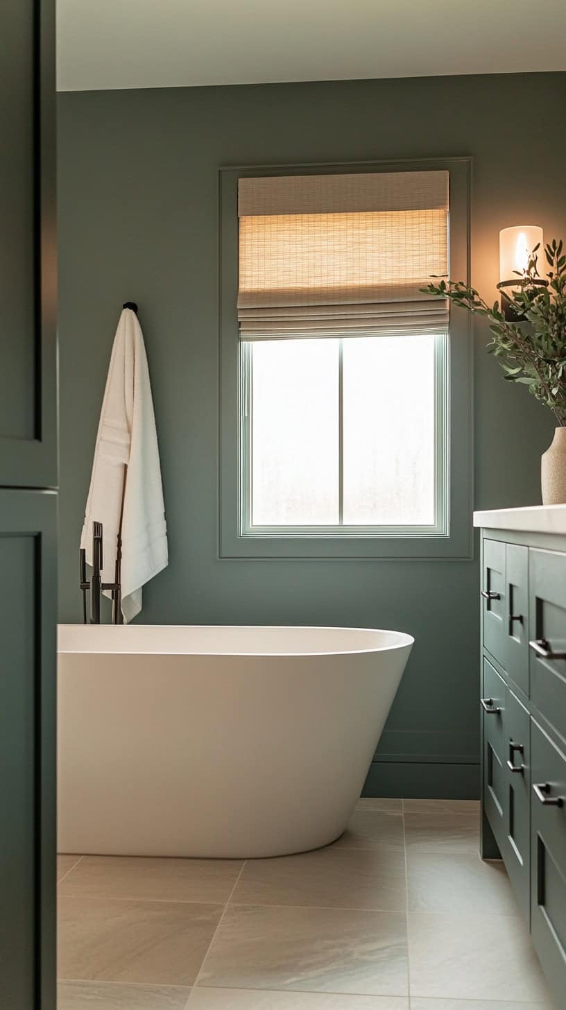 Colorful primary bathroom.
