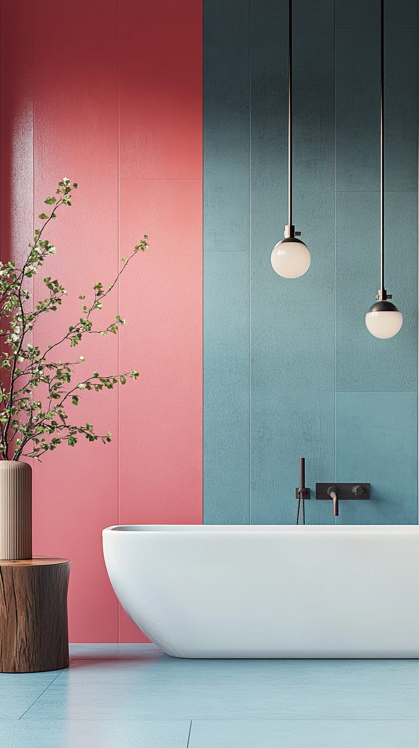 Bathroom with colorful walls.