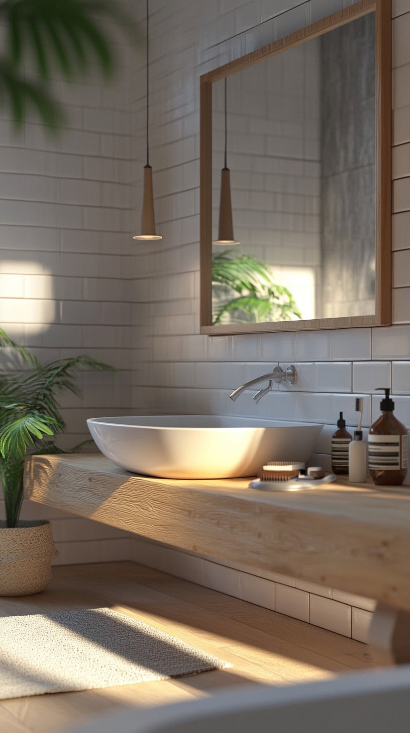 Modern farmhouse bathroom with mirrors.