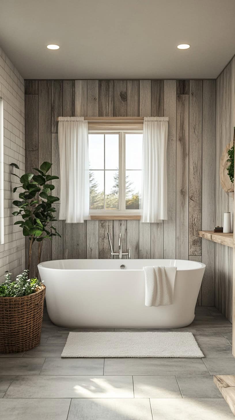 Farmhouse bathroom with floor tile.