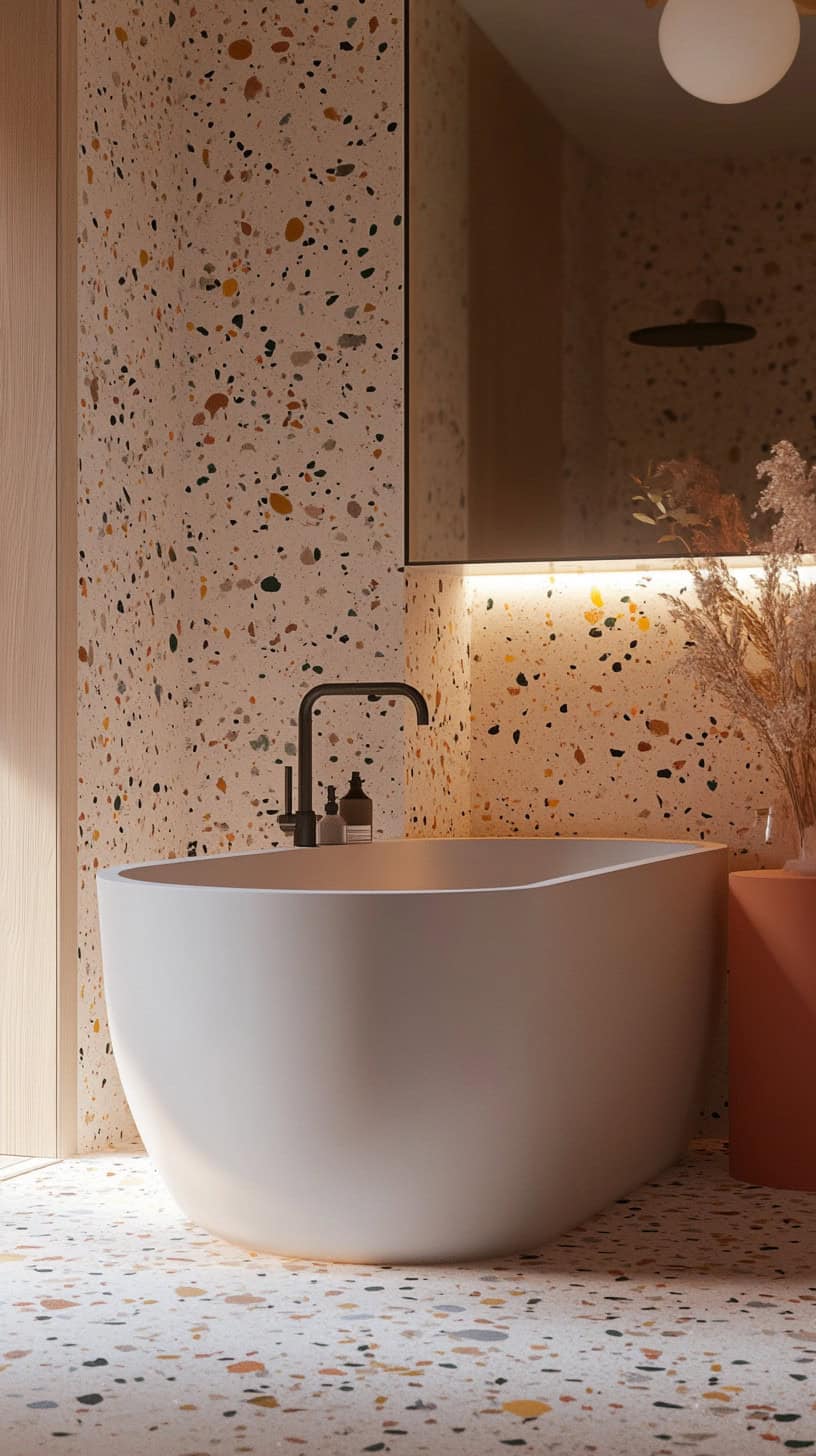 Colorful terrazzo bathroom.