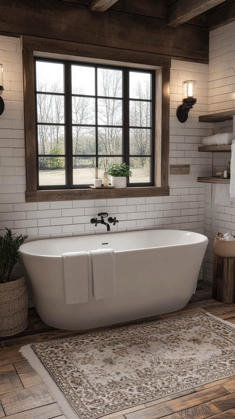 Farmhouse bathroom with subway tile.