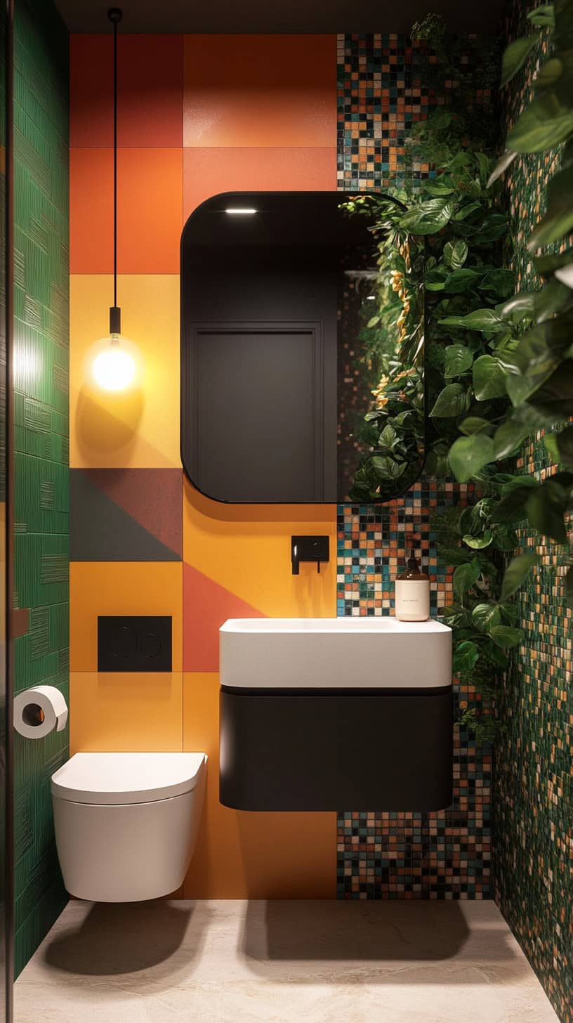 Small colorful bathroom.