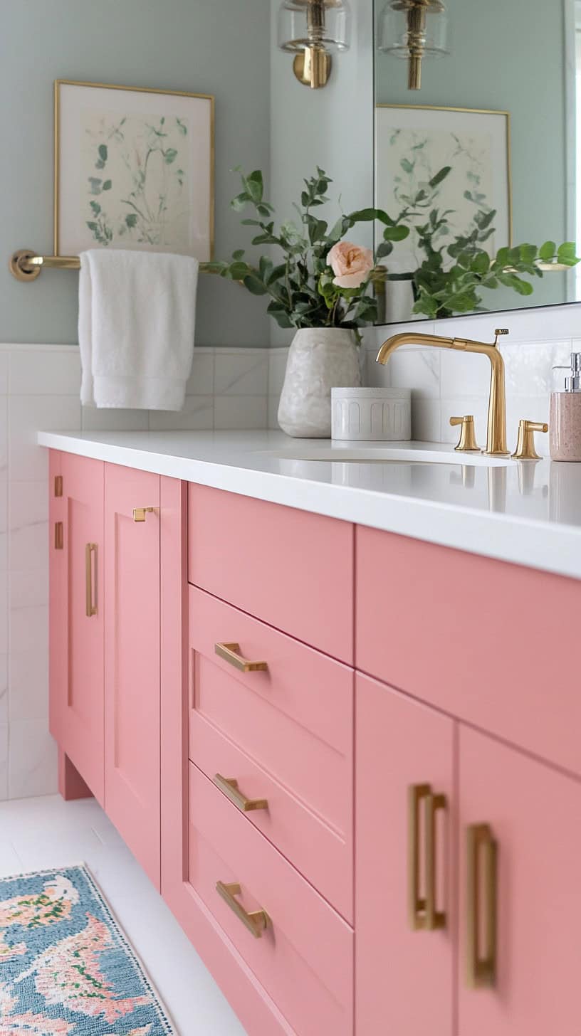 Colorful bathroom with vanity.