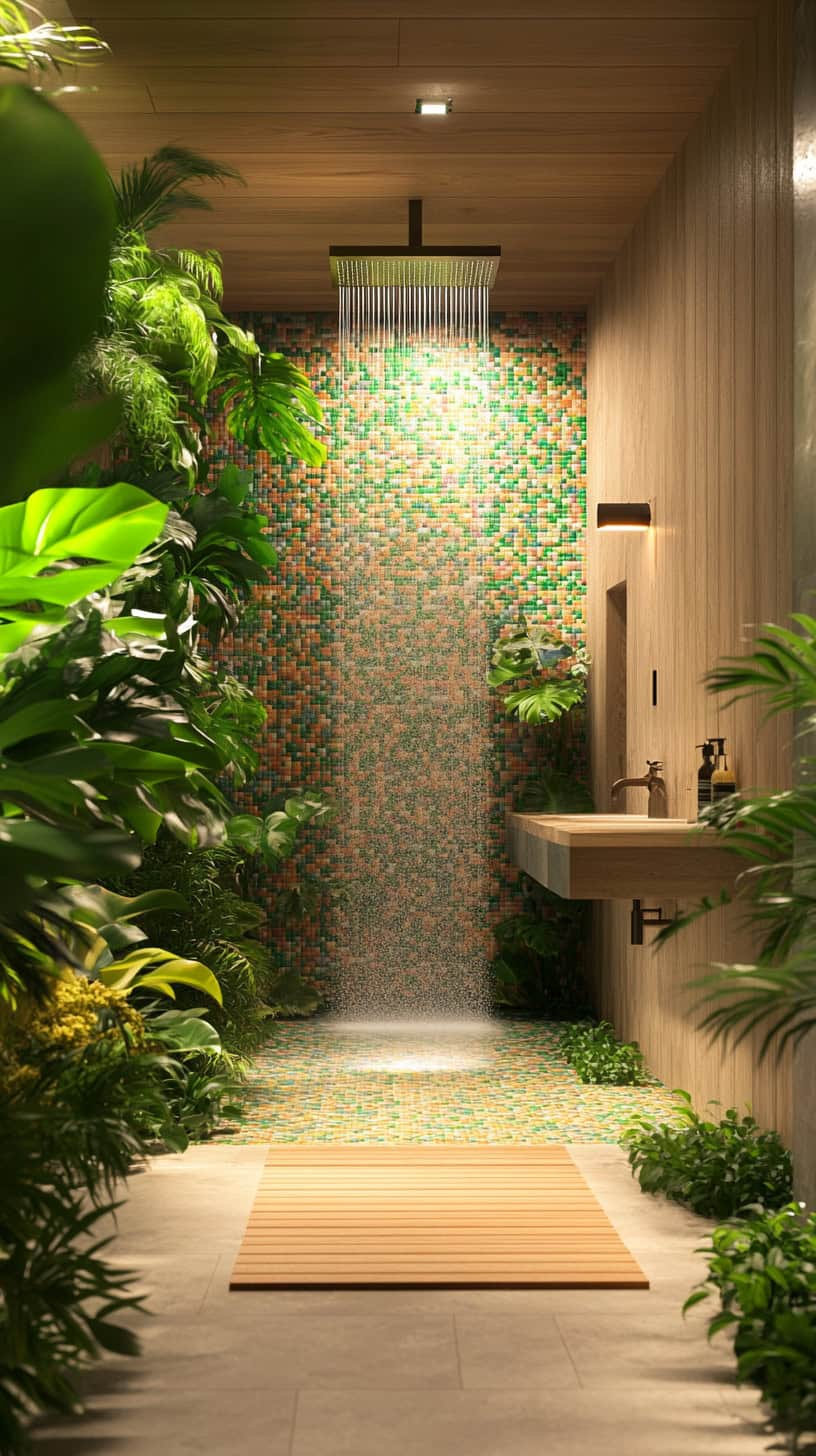 Colorful tropical bathroom.