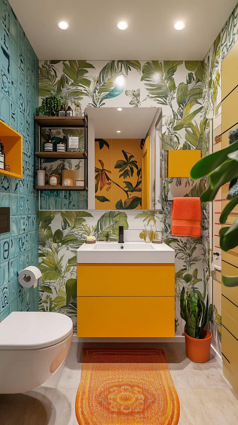 Small colorful bathroom on a budget.