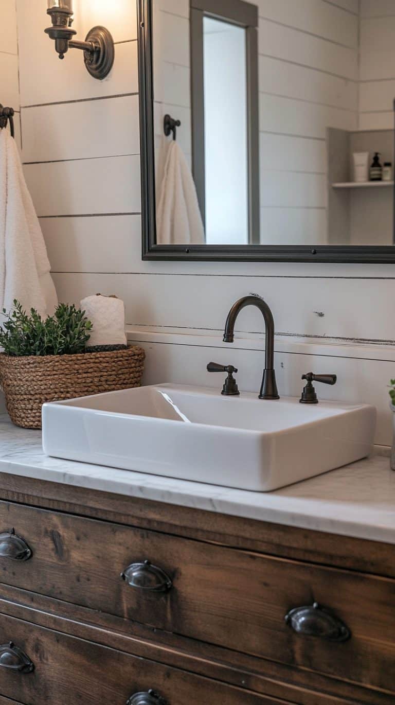 41 Modern Farmhouse Bathroom Ideas: Vanities, Lighting, and Decor for a ...