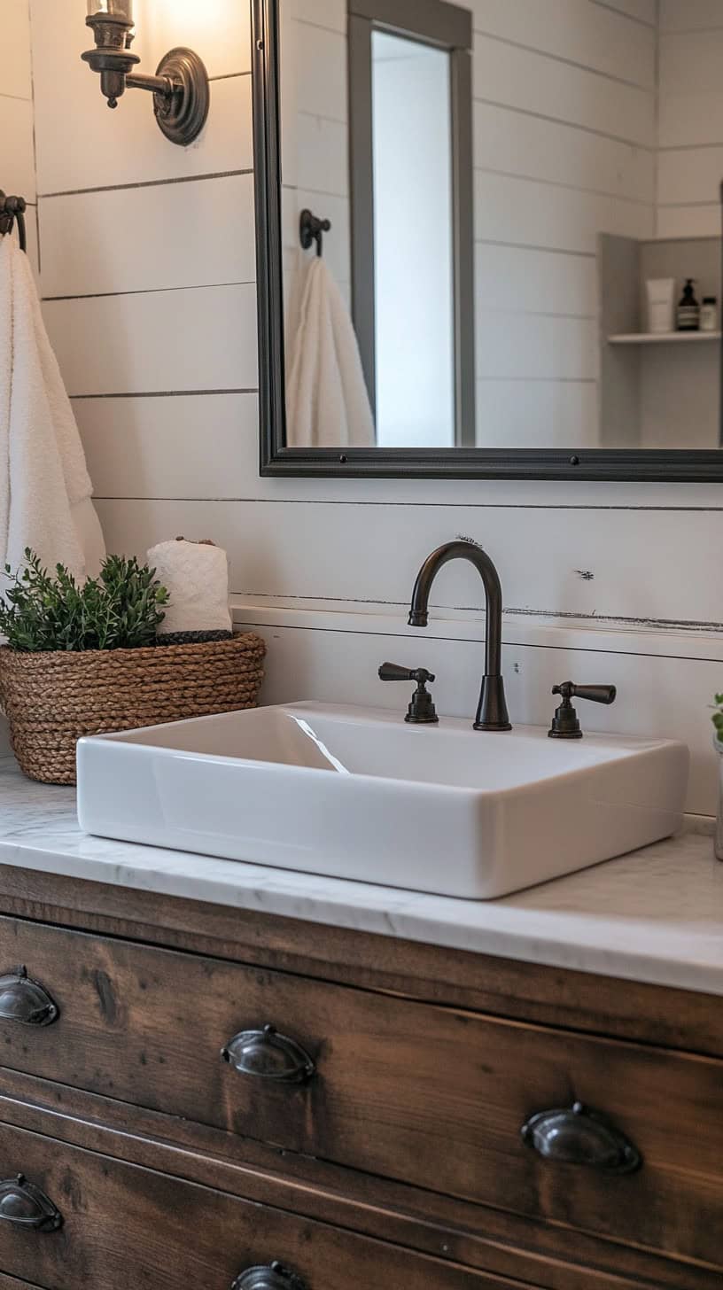 Farmhouse Bathroom with Antique Dressers Vanity