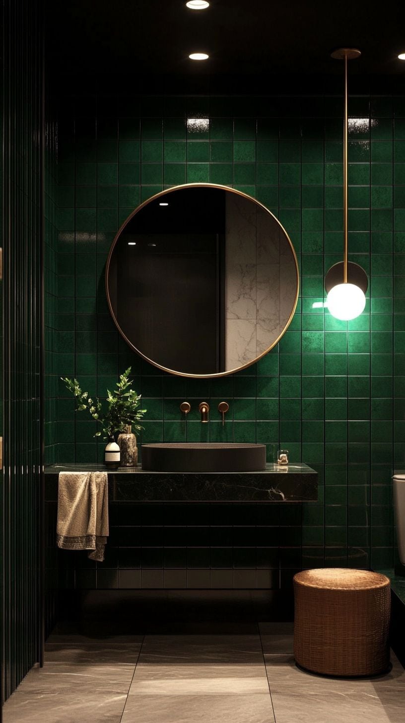 Dark green bathroom with tile