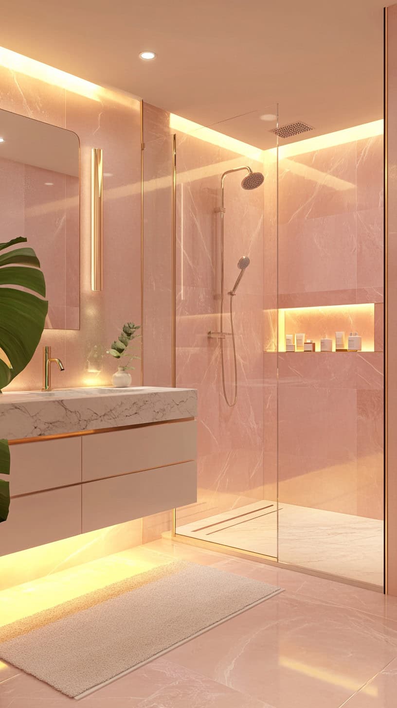 Bathroom with pink tile