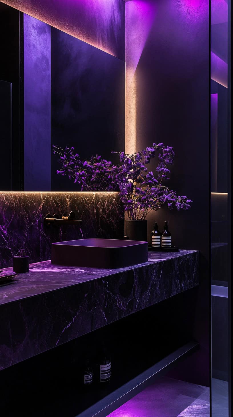 Dark purple bathroom