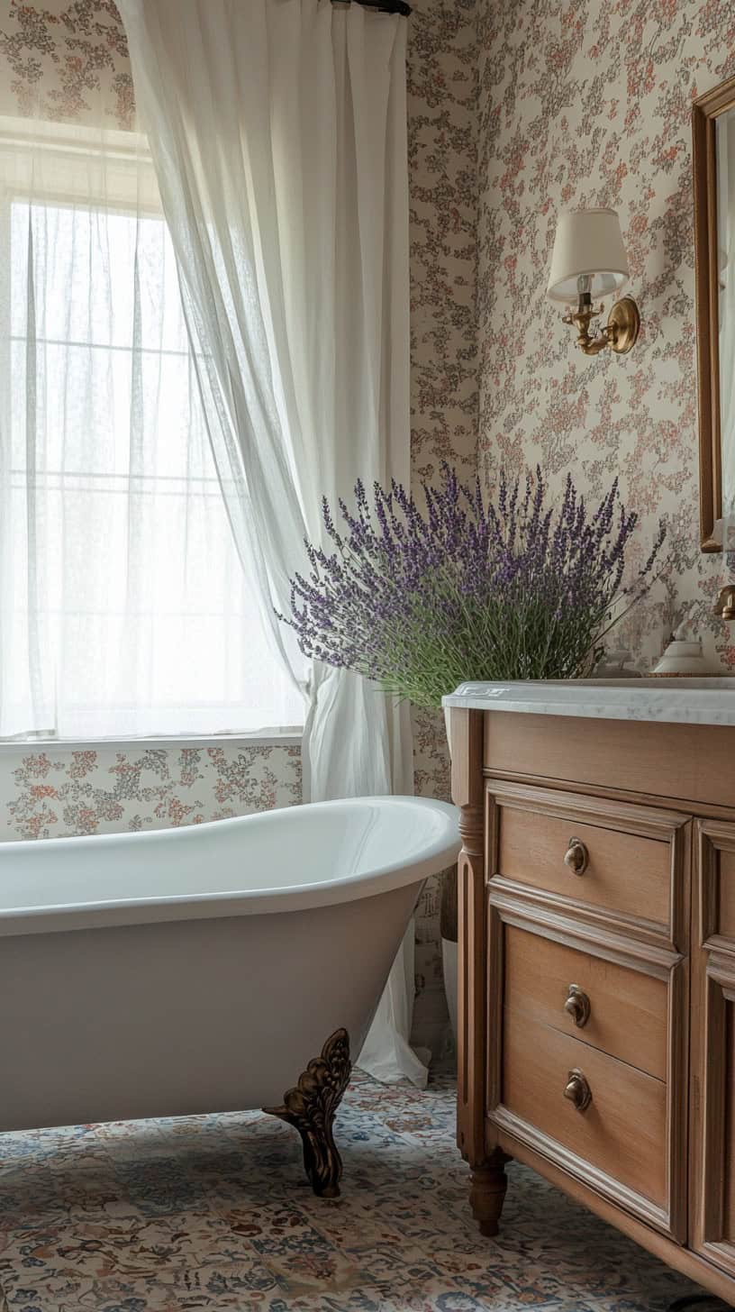 French country stone bathroom
