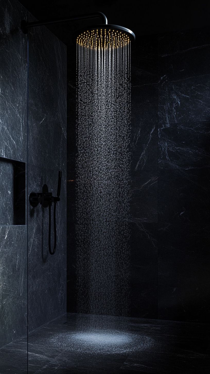 Apartment bathroom with black decor