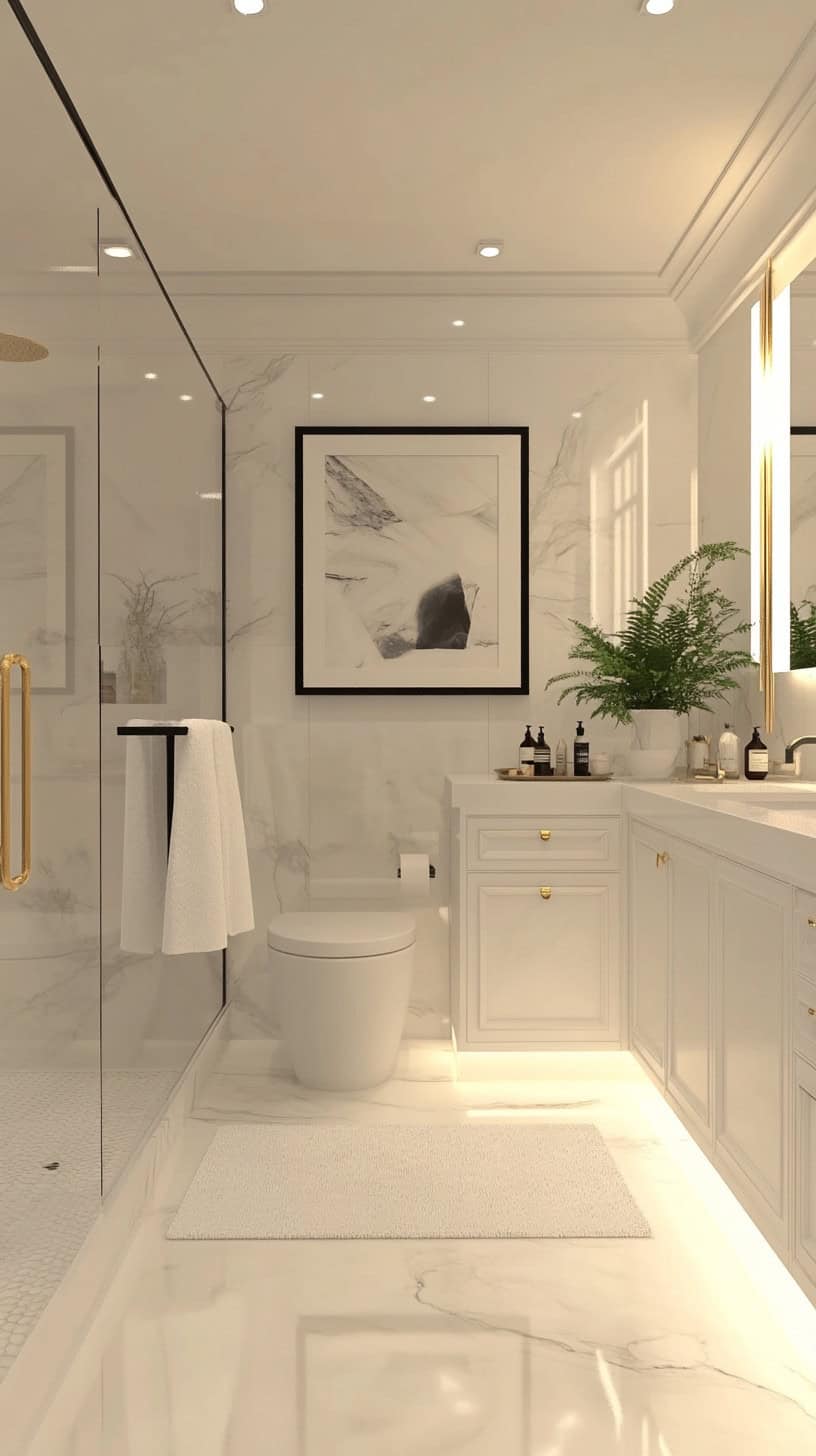 Bathroom with decor and white cabinets