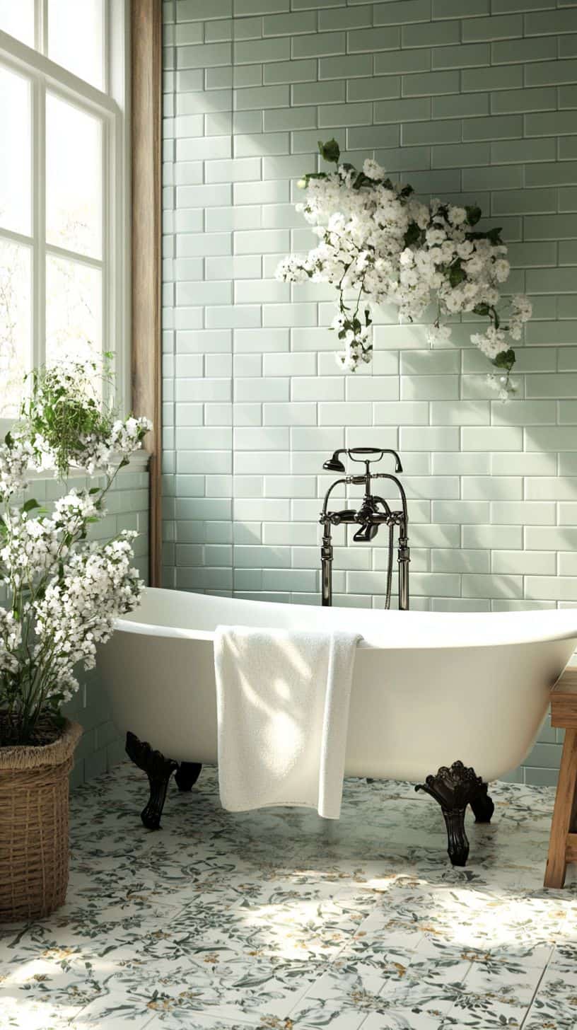 English cottage bathroom with tile