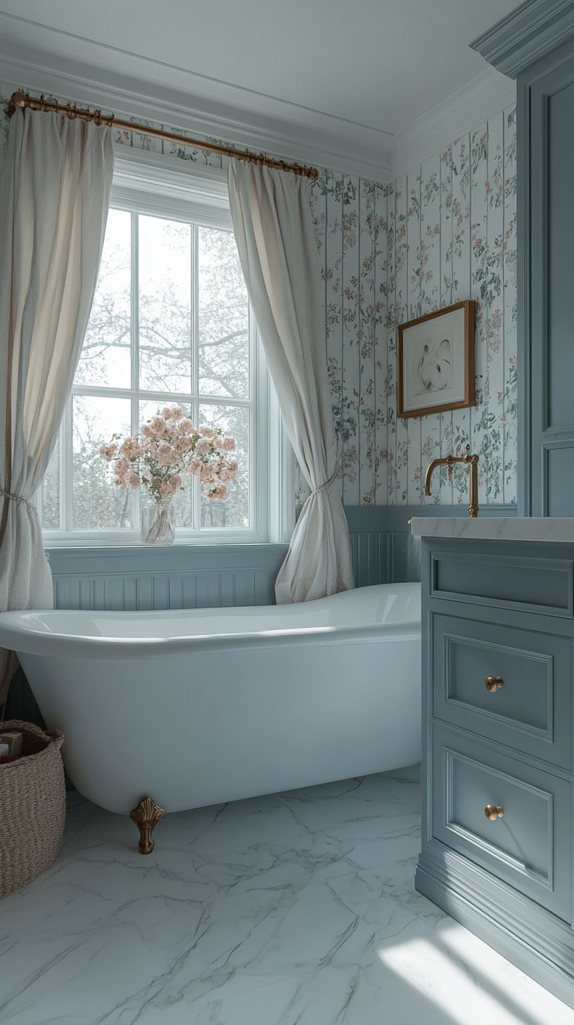 French country blue bathroom