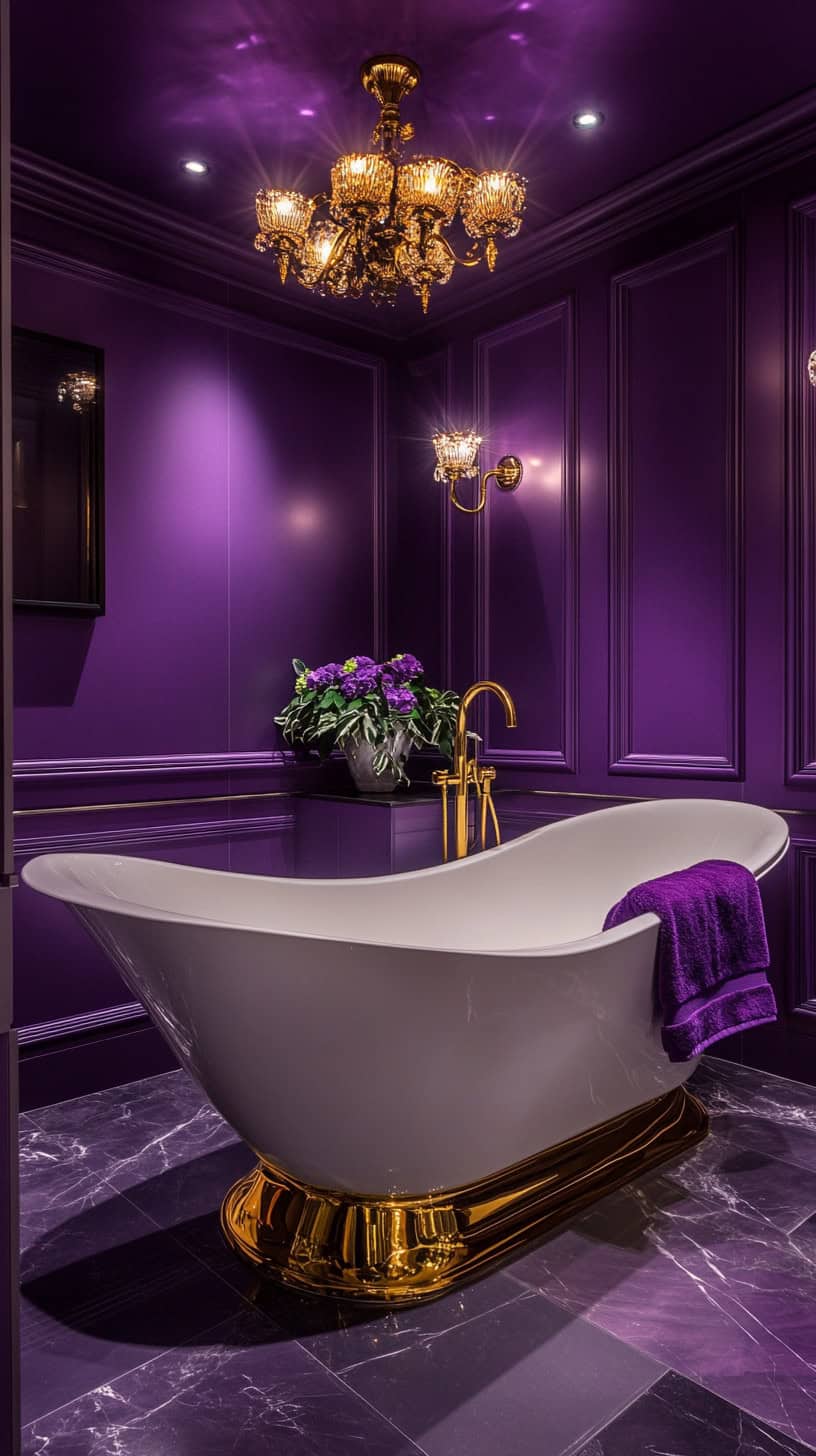 Purple and gold bathroom