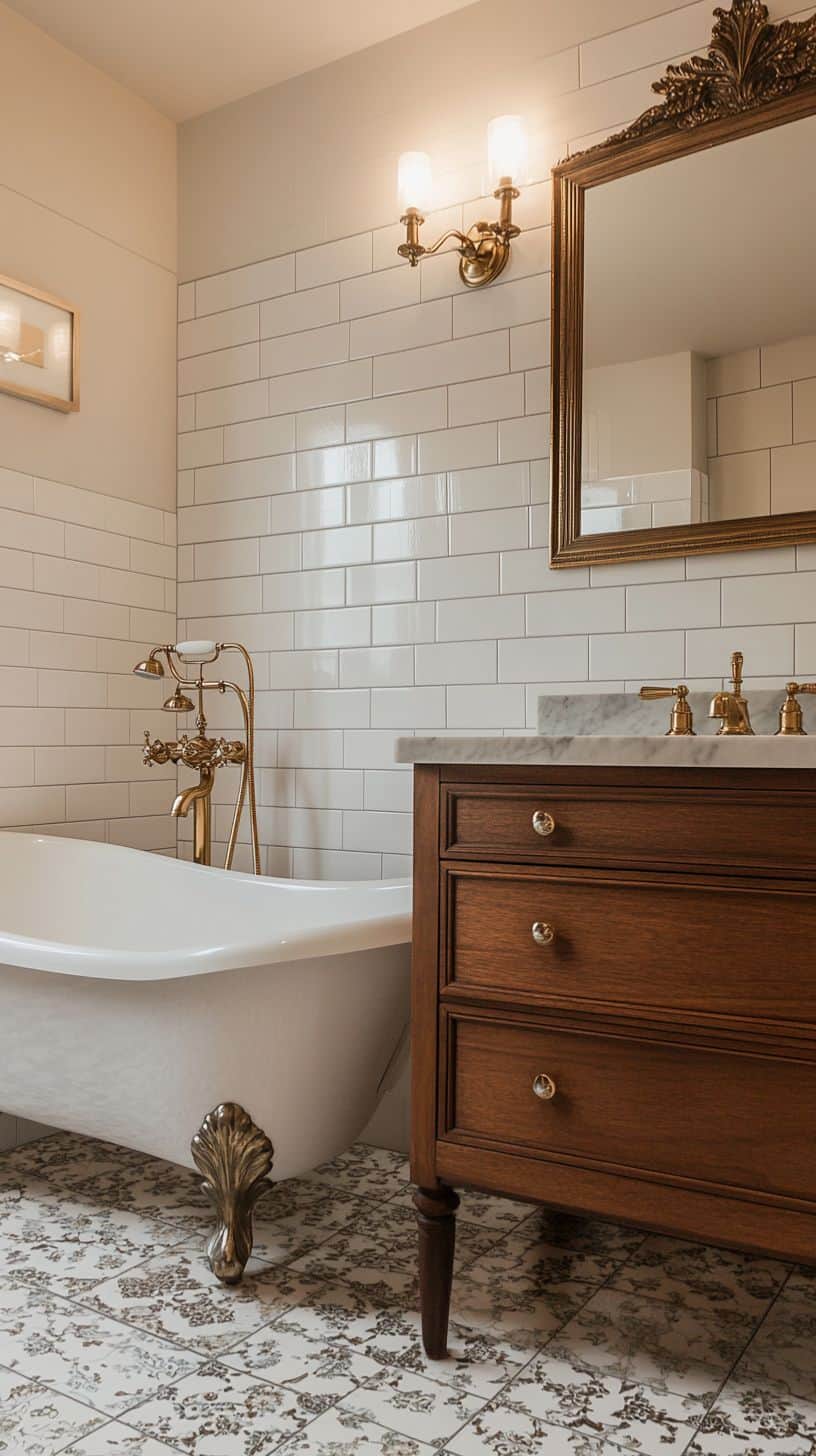 Traditional bathroom with floor tile