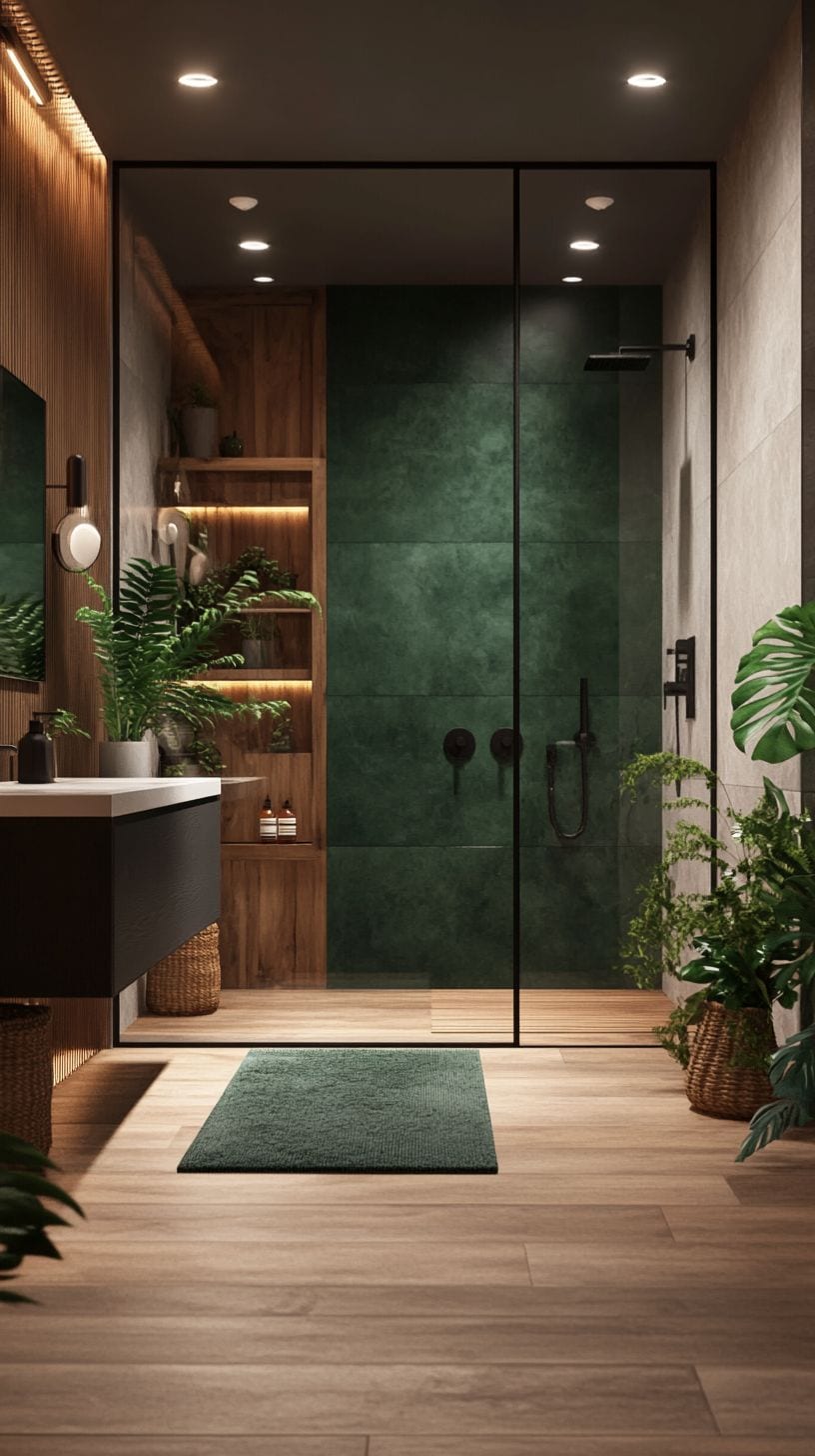 Bathroom with dark green accent wall