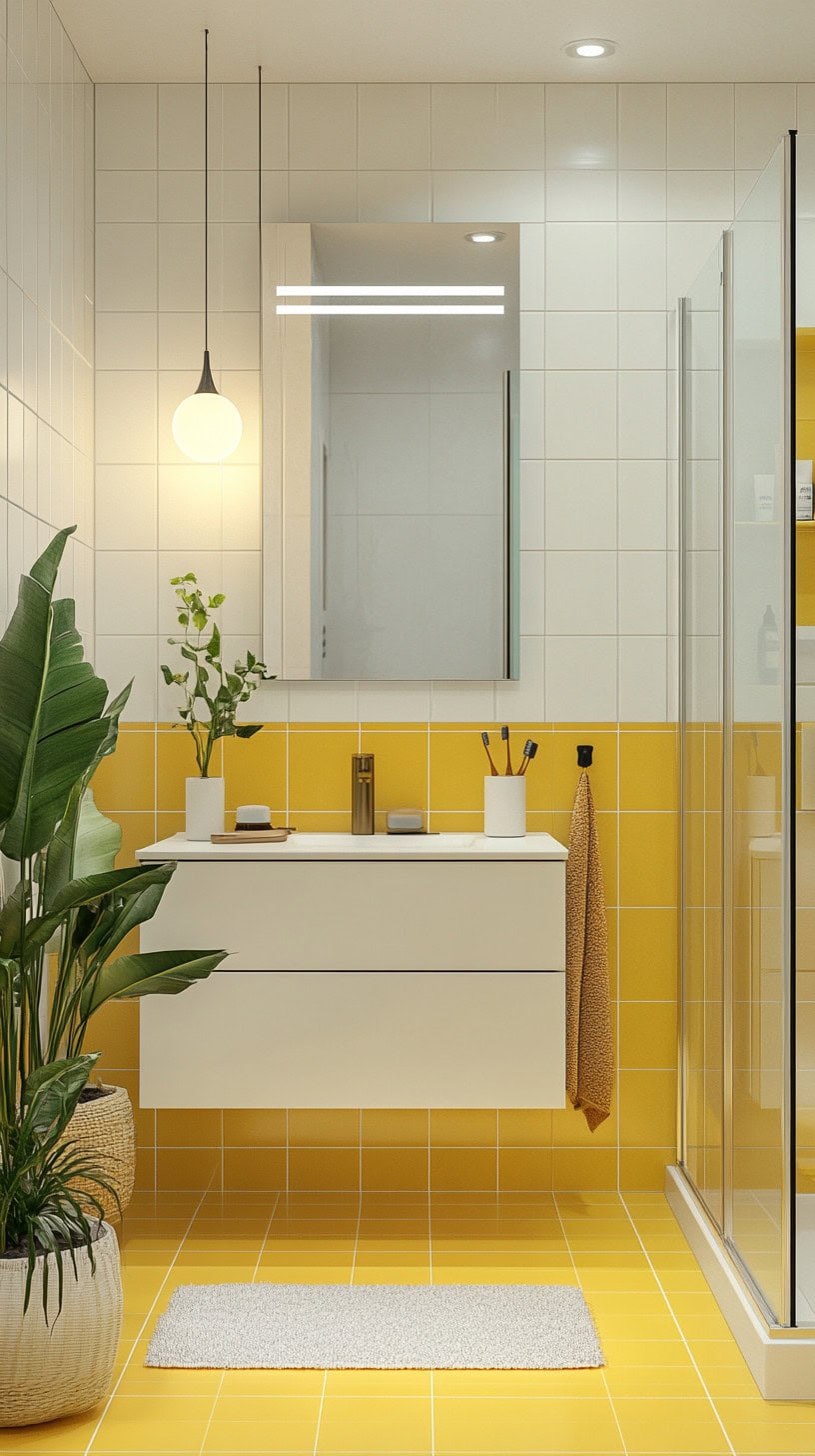 Bathroom with yellow floor tile