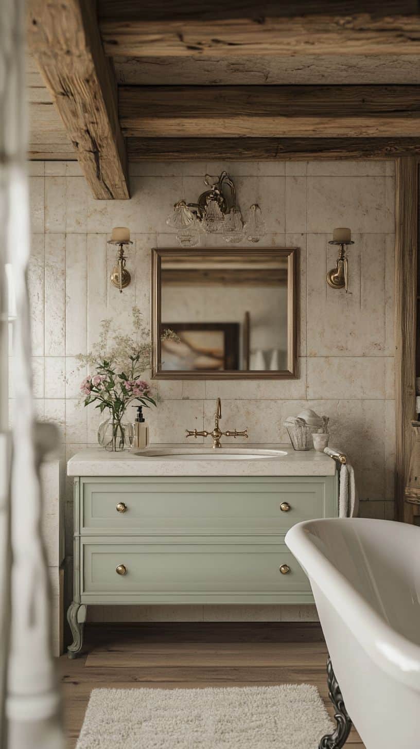 English cottage bathroom with vanity