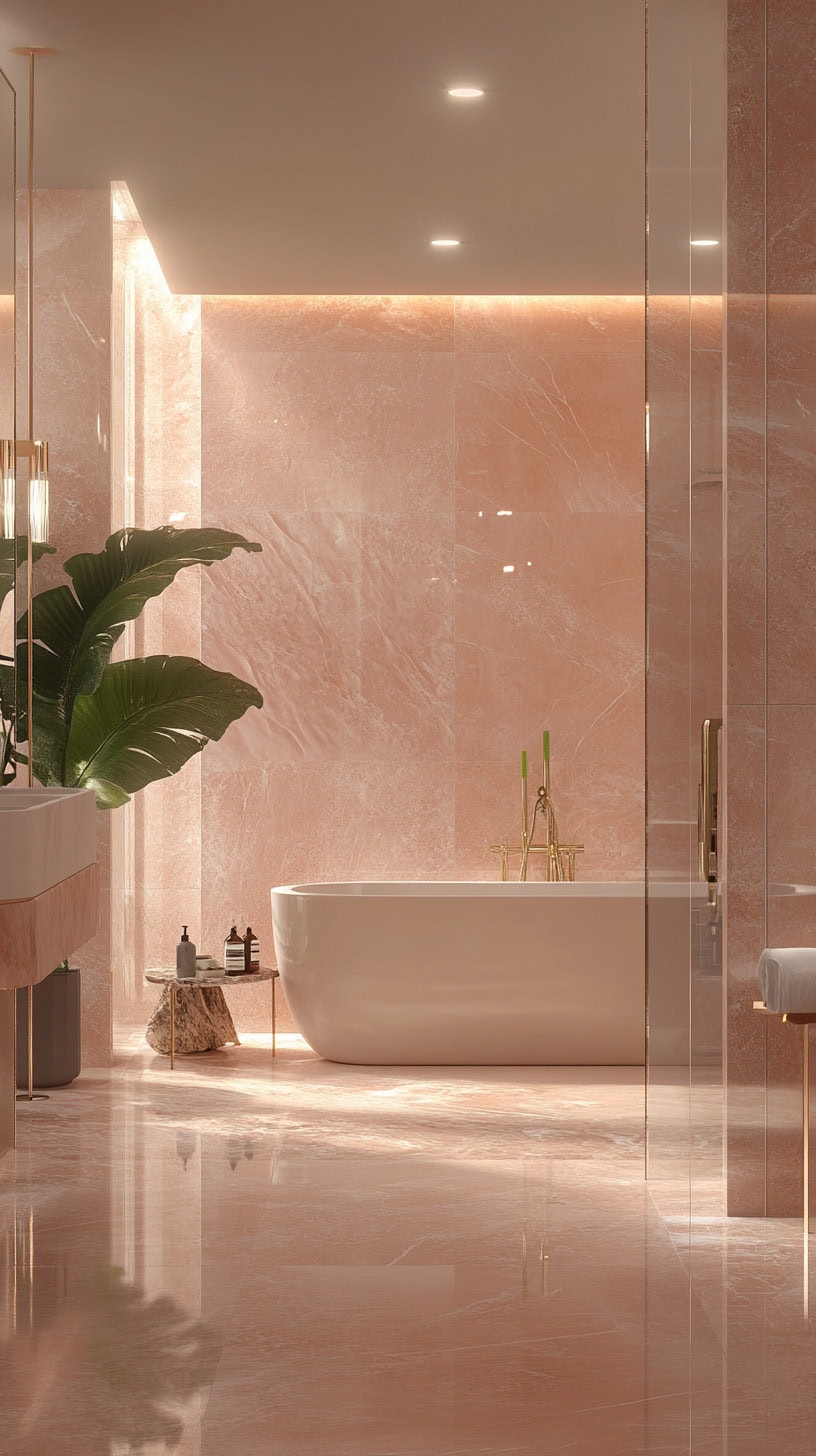 Bathroom with pink marble tile