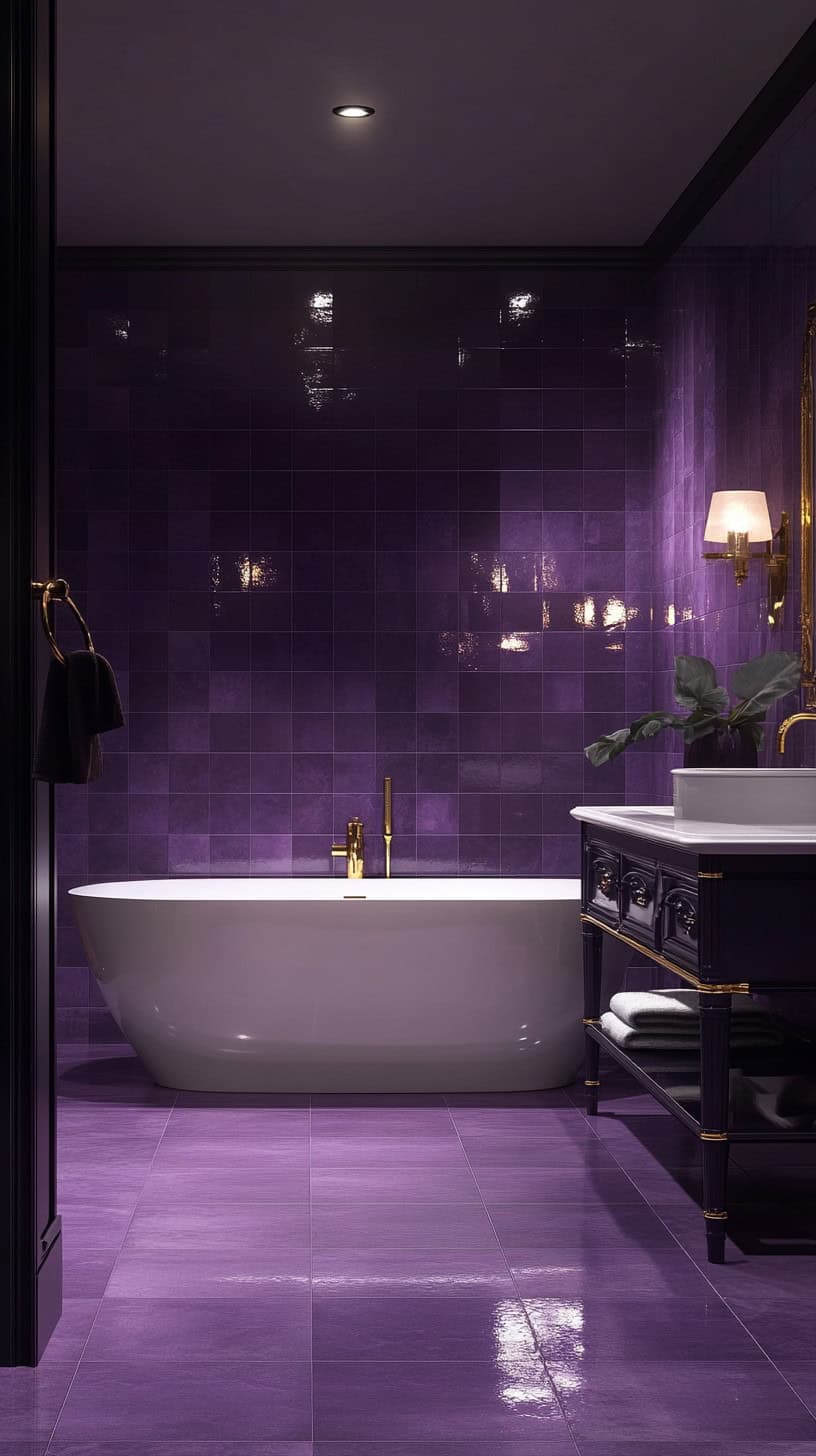 Bathroom with purple tile