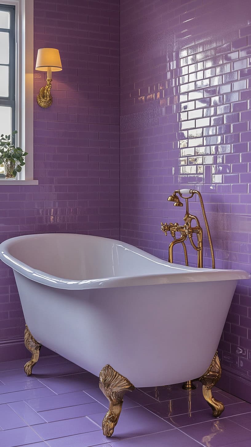 Bathroom with vintage purple tile