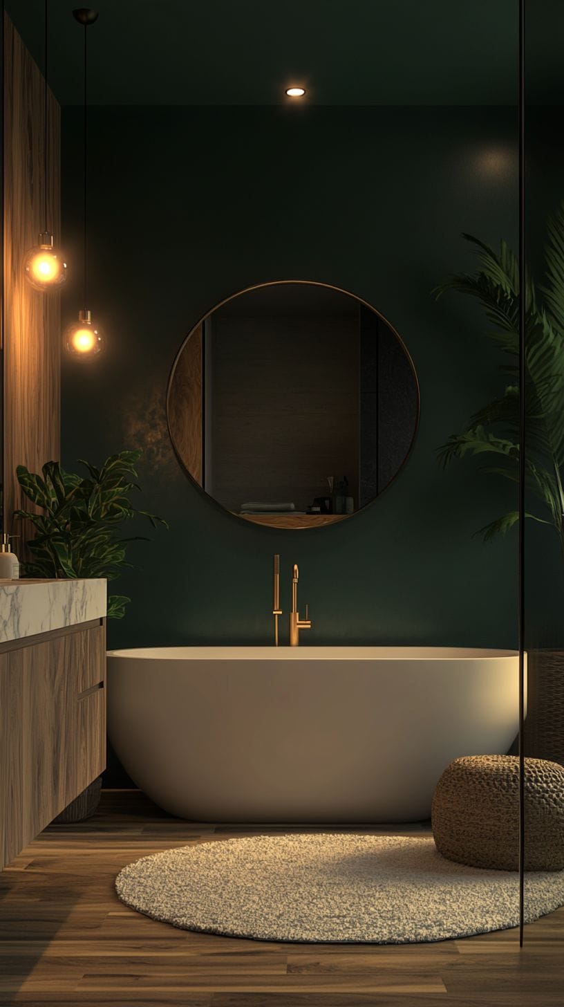 Bathroom with dark green paint