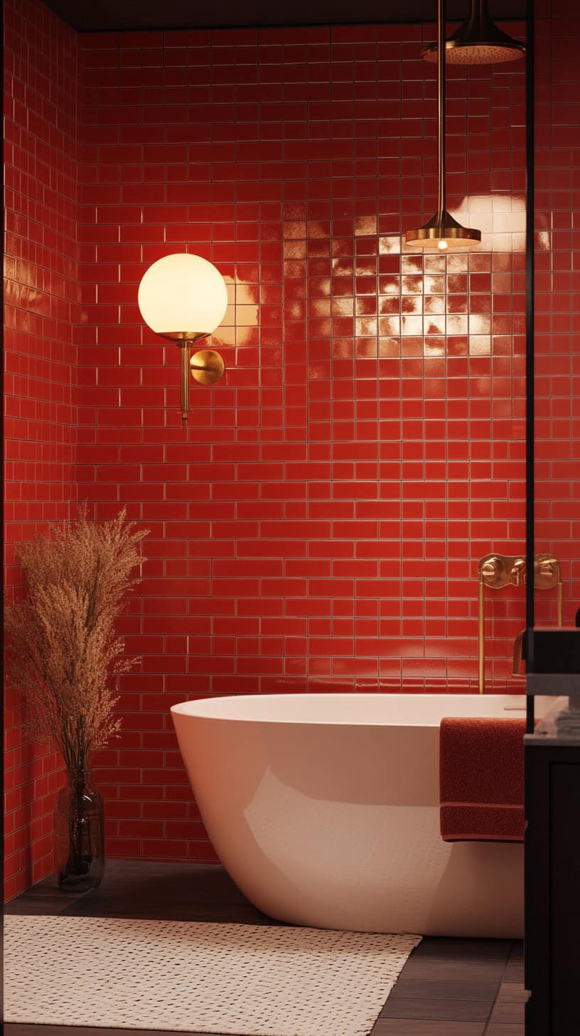 Bathroom with vintage red tile
