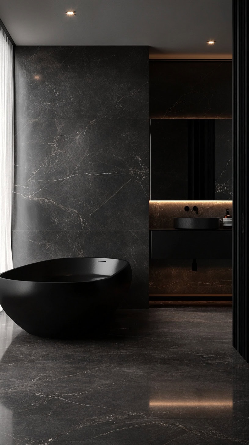 Black and grey marble bathroom