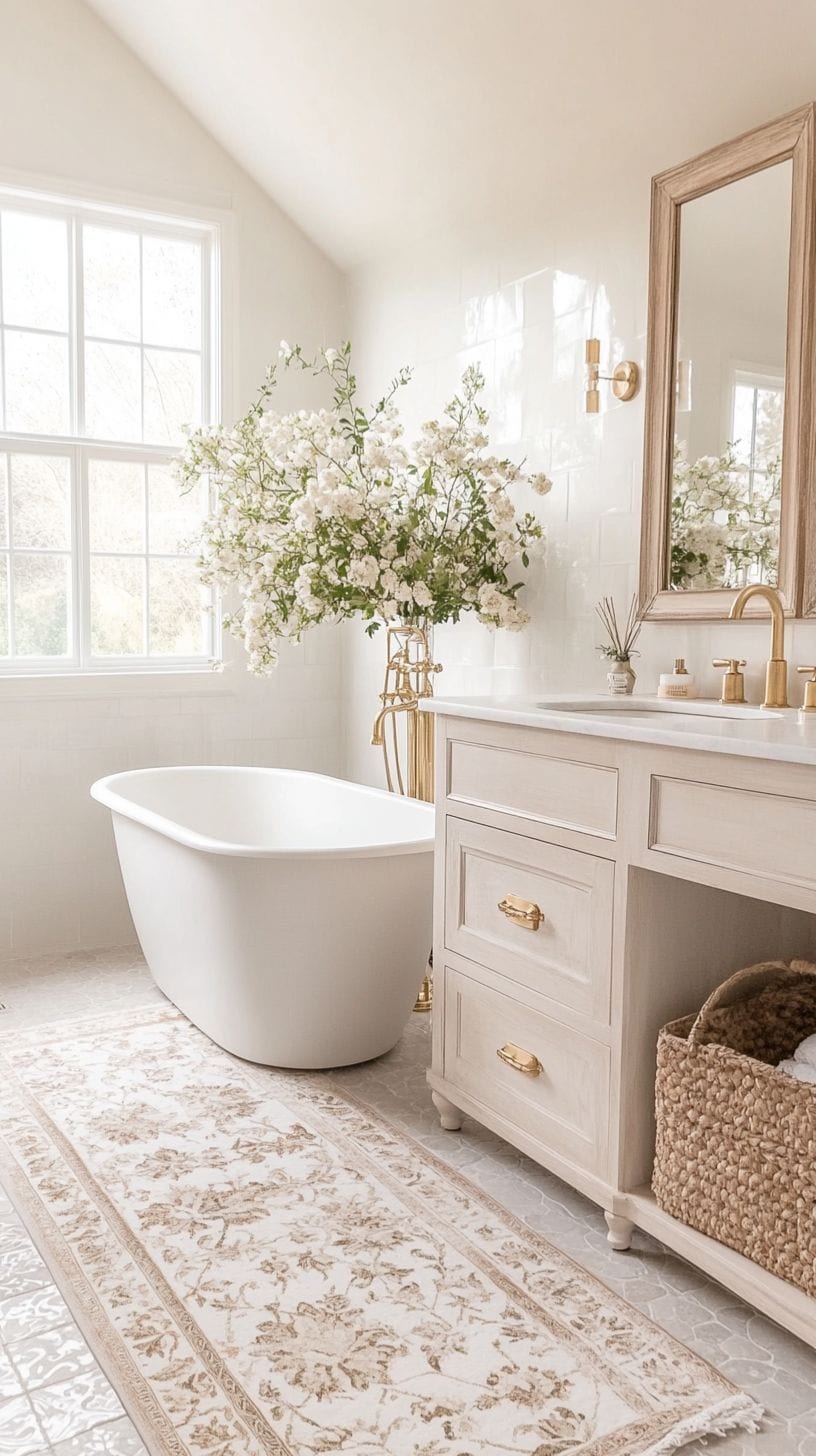 French country bathroom with floor tile
