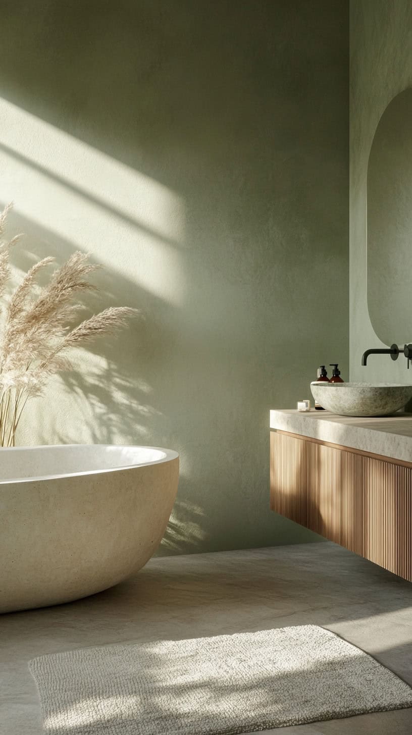 Japandi green bathroom