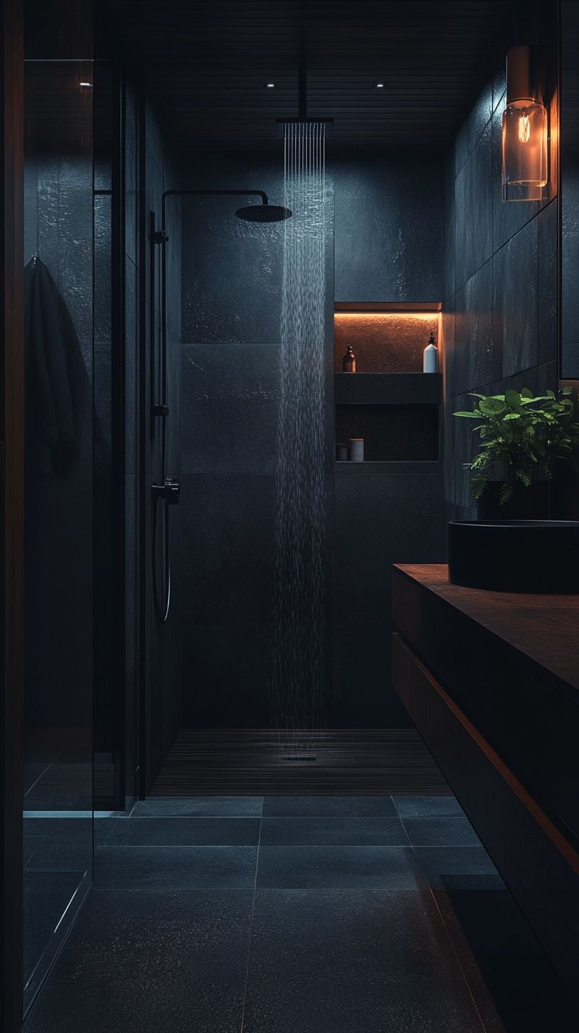 Men's apartment bathroom with decor