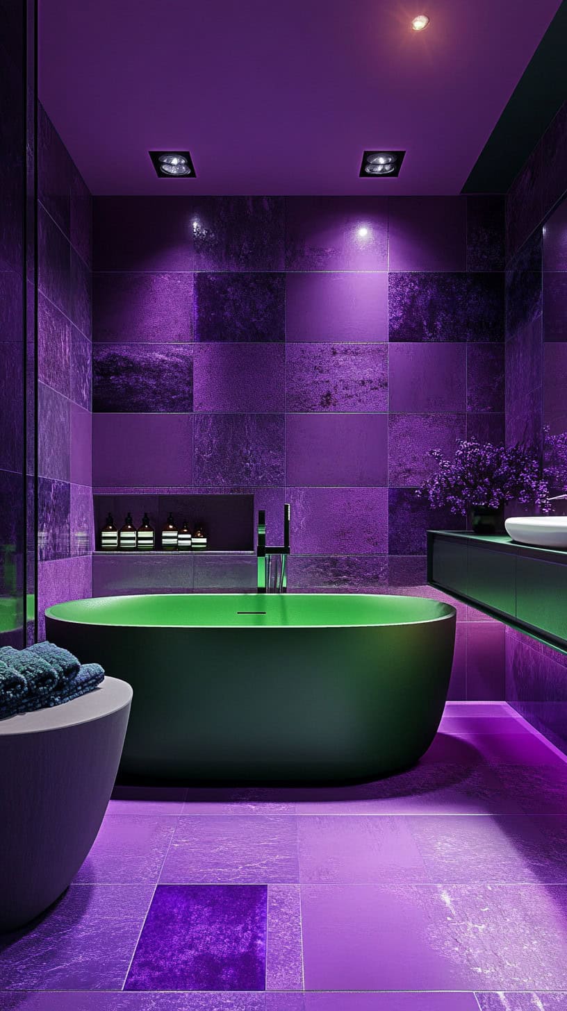 Purple and green bathroom