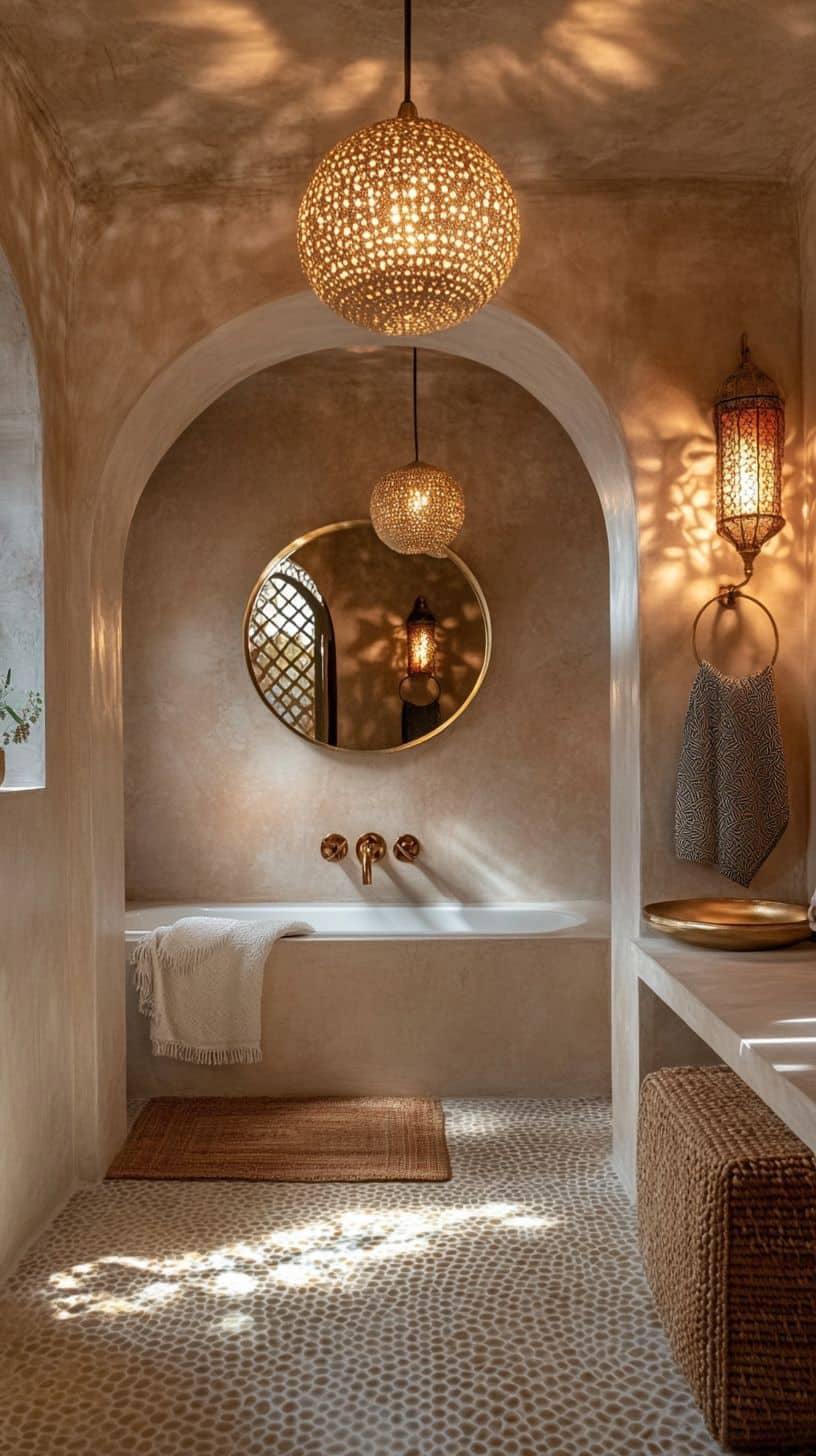 Moroccan bathroom with mirror