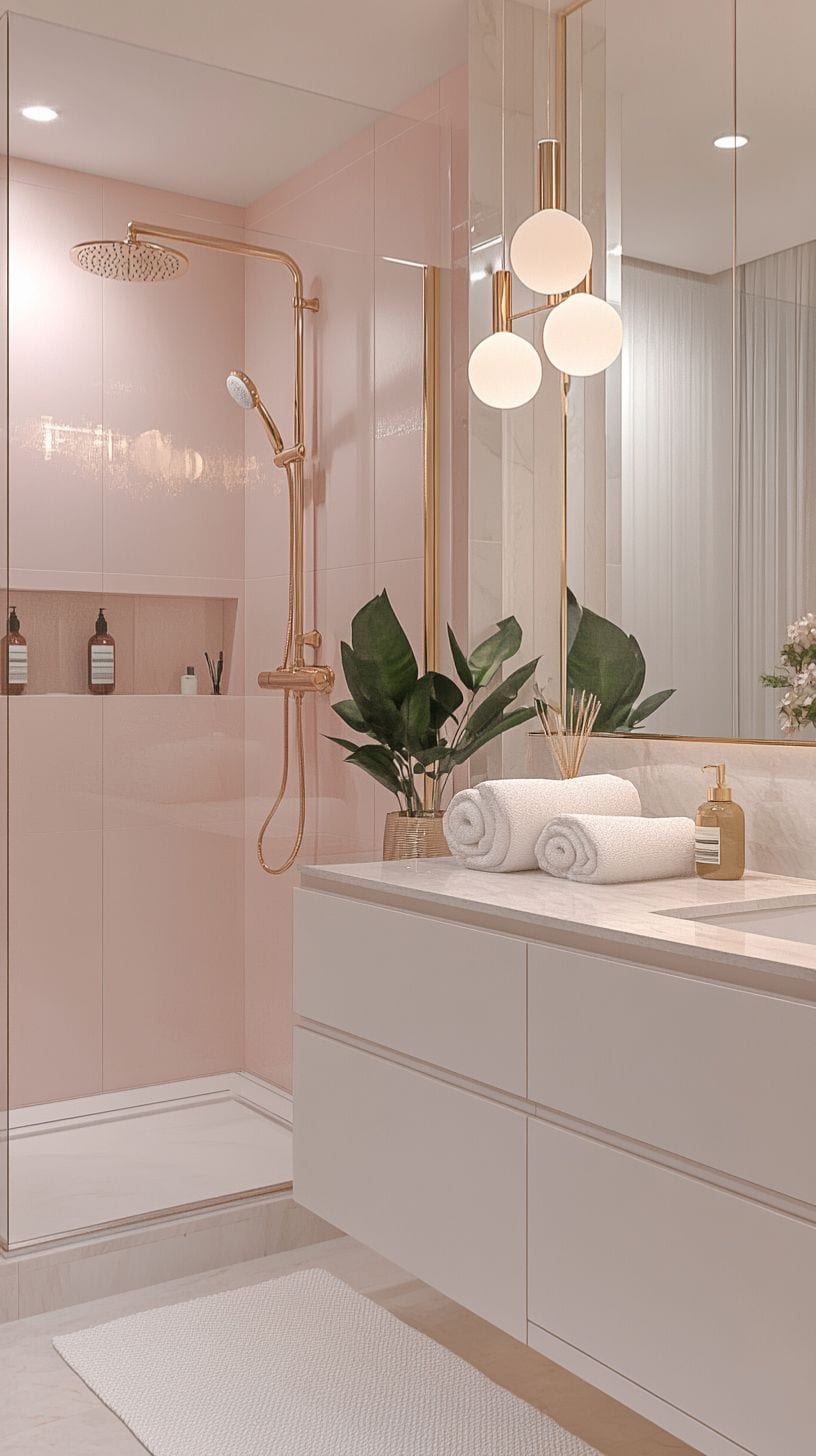 Apartment bathroom with pink decor