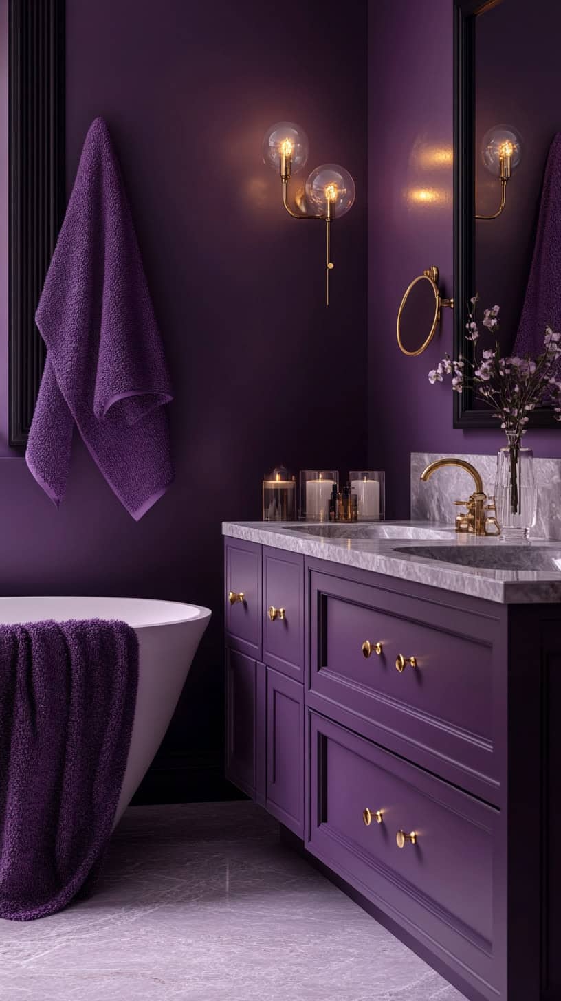 Purple bathroom with accessories