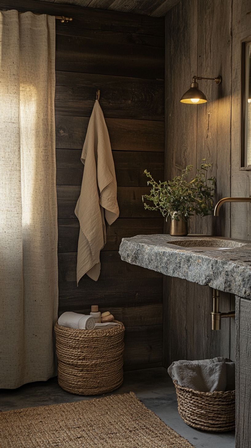 Rustic bathroom with shower curtain