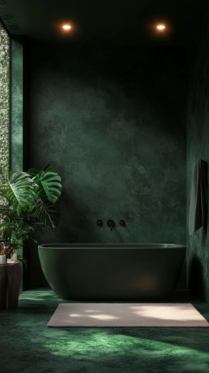 Dark green guest bathroom