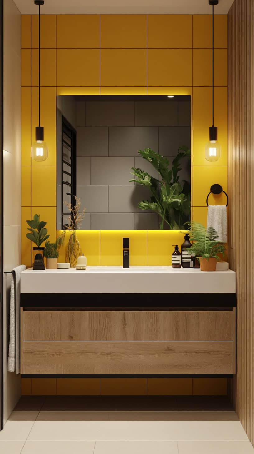 Bathroom with mustard yellow decor